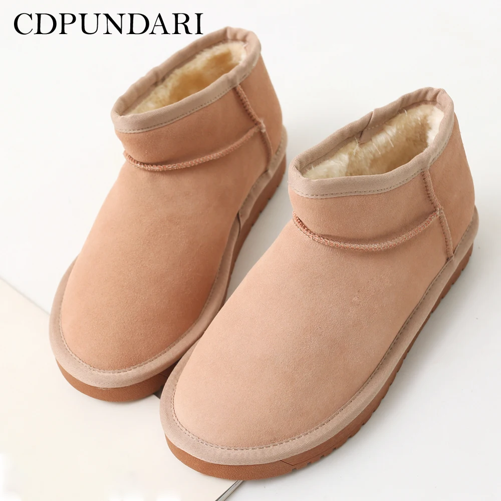 

CDPUNDARI Plush Genuine Leather snow boots women Winter shoes Ladies Flat Platform boots