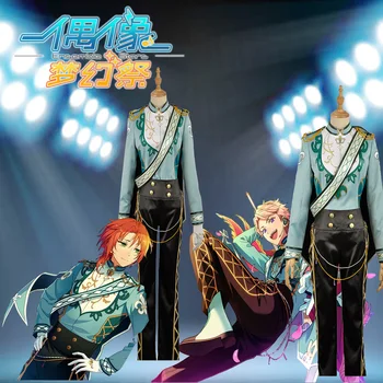 

Ensemble Stars Tsukinaga Leo Narukami Arash Copslay Costume Custom Custom Male Blue Printed Unform With Long Pants Gloves