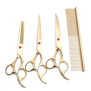 

7" Stainless Customize Logo Gold Animal Shears Cutting Scissors Thinning Shears Curved Shears Professional Pets Shears Kit C3003