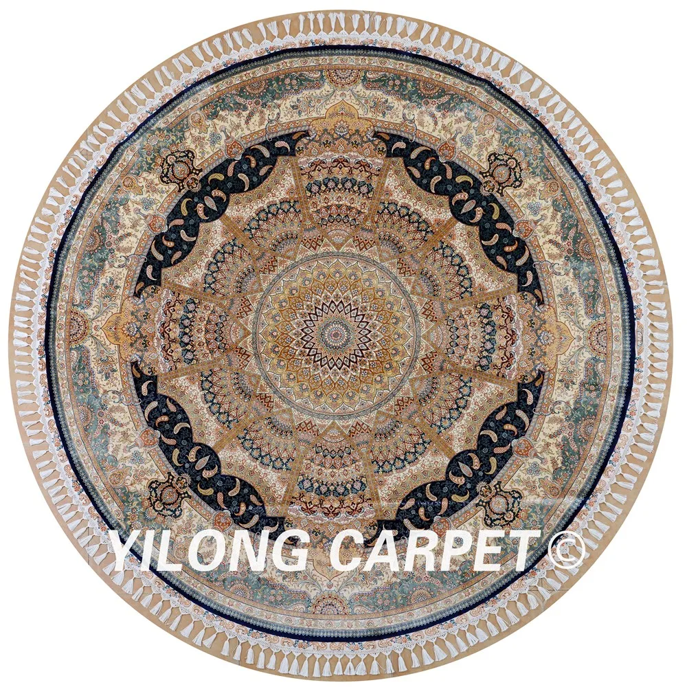 Yilong 8.2'x8.2' pakistani silk carpets round exquisite persian