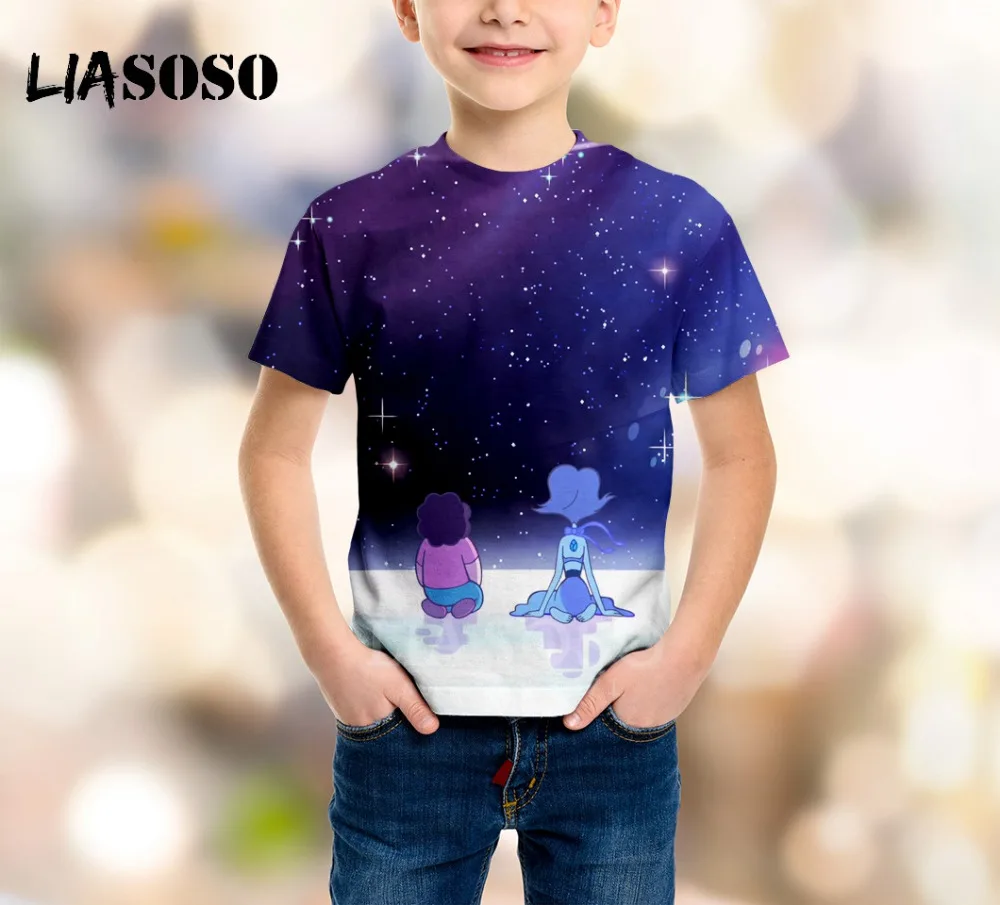 LIASOSO Новая детская одежда 3D принт мультфильм аниме Стивен Вселенная футболка Детский свитер для мальчиков и девочек пуловер с короткими рукавами B028