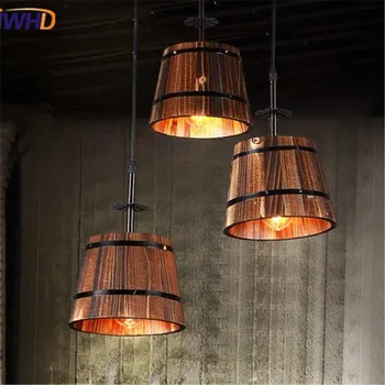 

IWHD Loft Retro Wood Pending Light Fixturs Vintage Industrial HangLamp Creative Restaurant Pendant Lights cafe Lamps Lamparas