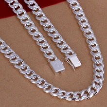 Мужская 24 ''60 см 10 мм 925 пробы Серебряное ожерелье 115 г цельная цепочка N011 подарочные сумки