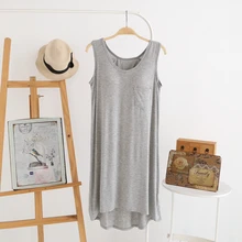 Женская хлопковая длинная без рукавов модная Модальная женская сексуальная ночная рубашка Милая одежда для сна мягкое платье для отдыха крутые топы для сна