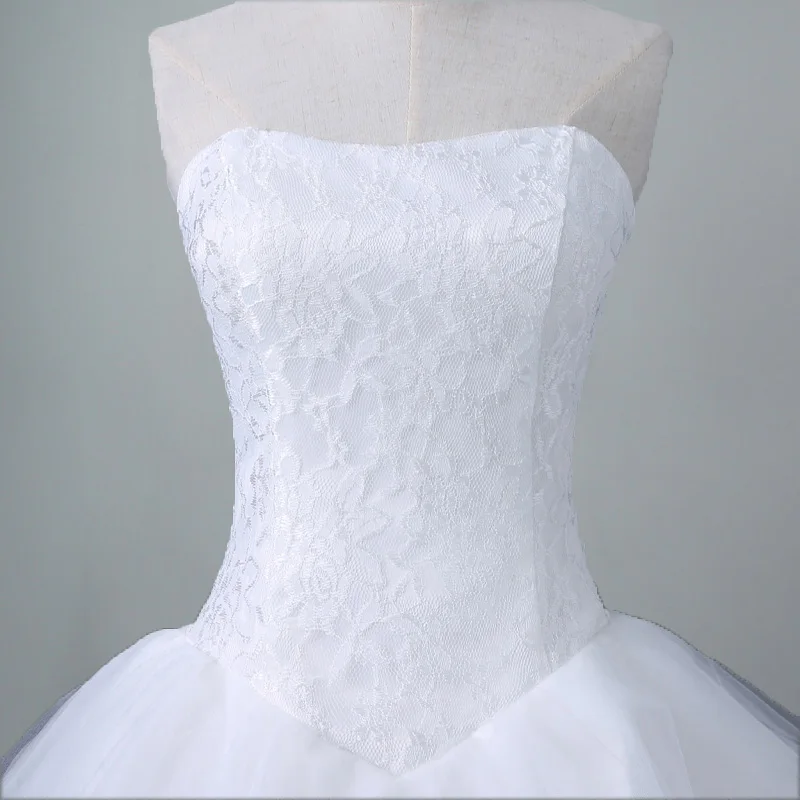 Новая мода простое классическое бальное платье белое свадебное платье кружевное милое без бретелек без рукавов белое со шлейфом Свадебное платье MD