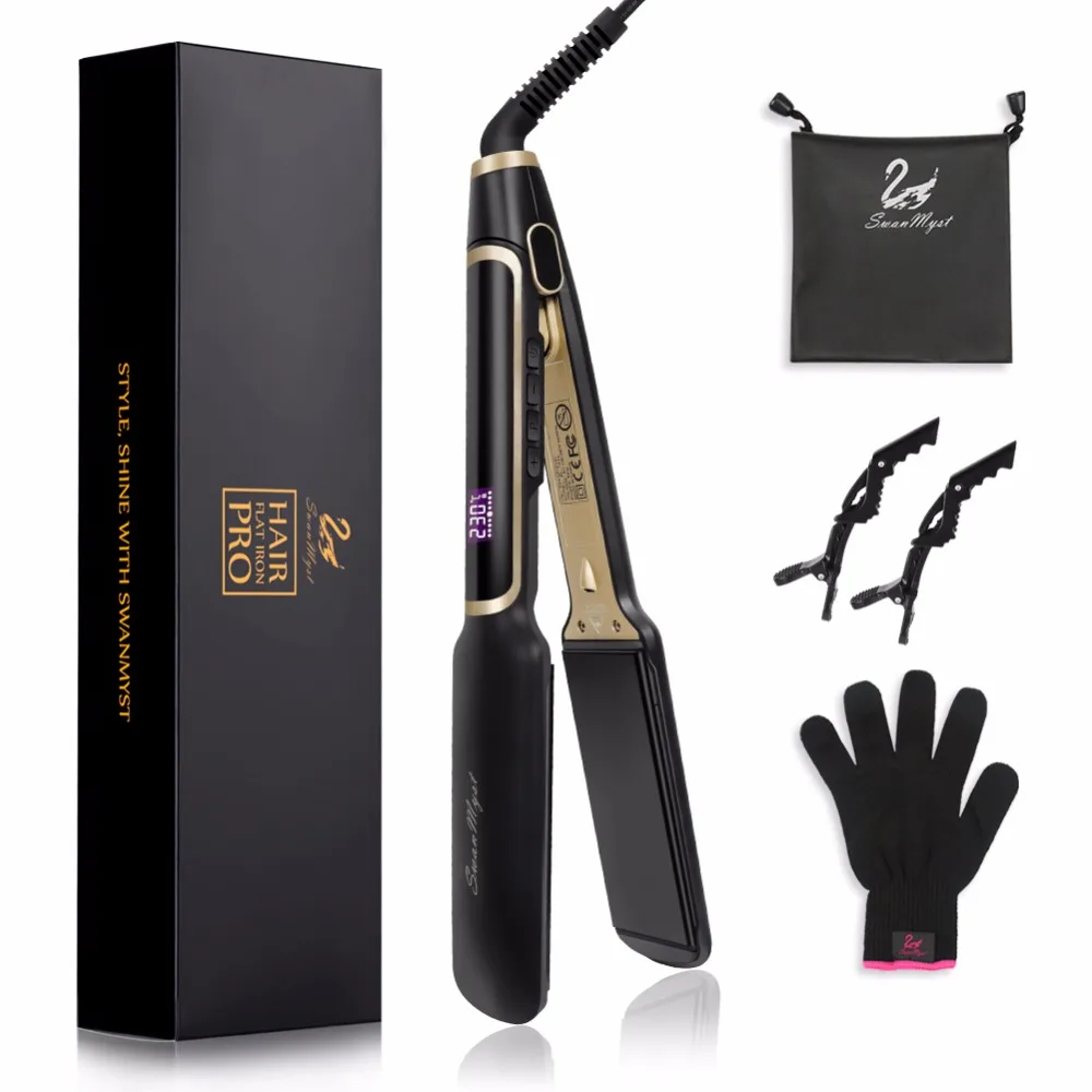 

SwanMyst Flat Iron 2 Inch Professional Hair Straightener with Nano Titanium Plates, Dual Voltage, Digital LCD Display