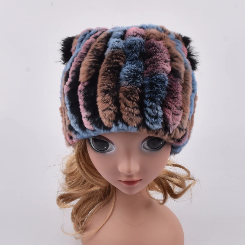 Real Fur Hats for Girls Boys Rex Rabbit Fur Hats Children Winter Beanies New Russian Pompom Caps New Warm Fur Caps For Kids