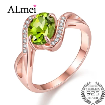 

Almei Genuine Green Peridot Rose Gold Plated 925 Sterling Silver Cross Infinity Ring for Promise Women Wedding Jewelry FJ051