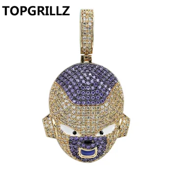 

TOPGRILLZ Dragon Ball Character Frieza Pendant Necklace Iced Out Cubic Zircon Hip Hop Gold Silver Color Men Charms Chain Jewelry