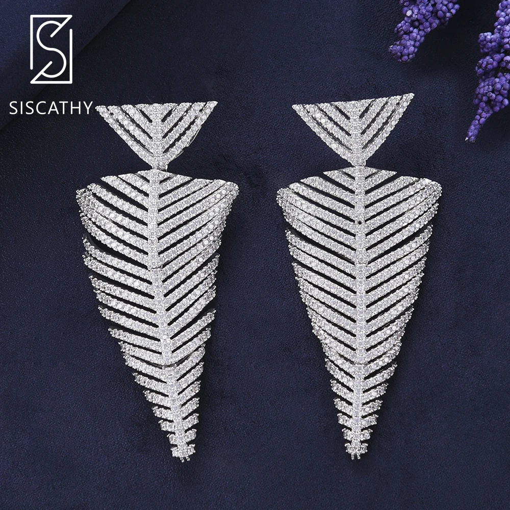 

Siscathy 32*68mm Unique Design Full Cubic Zirconia Earrings 3Tones African Dubai Bridal Earrings CZ Drop Dangle Earrings Jewelry