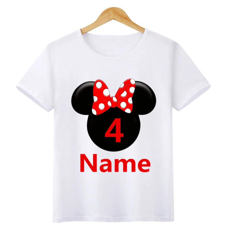 Футболка для мальчиков и девочек на день рождения, с бантом, с мультяшным принтом детские короткие топы, Детская Милая футболка с надписью «Ваше имя и номер» - Цвет: HKP3055d