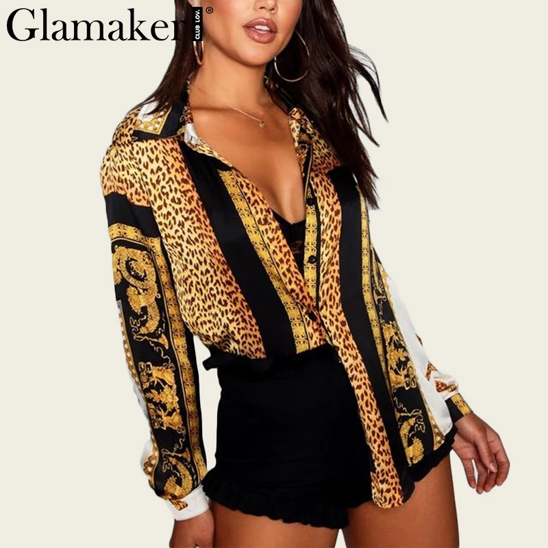 Glamaker/пикантная блузка с леопардовым принтом в виде животных, Офисная Женская Повседневная рубашка с длинными рукавами, женская элегантная