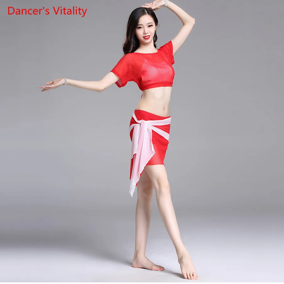 Сексуальный женский костюм летний комплект из 2 предметов топ+ юбка для танца живота танцевальная одежда красный цвет