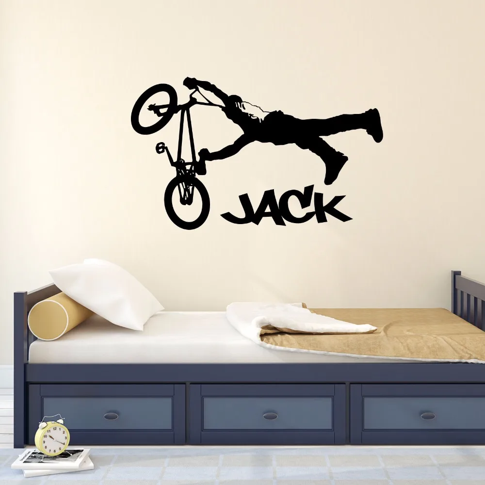 Custom made Personalized Name Boys Children BMX Jump Vinyl Wall Sticker