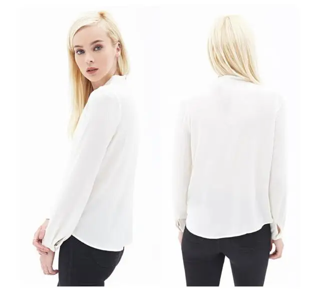 2019 Female Sexy V Neck Loose Chiffon Blouse Skirt Women Summer Long Sleeve Office Tulle Blosues Tops