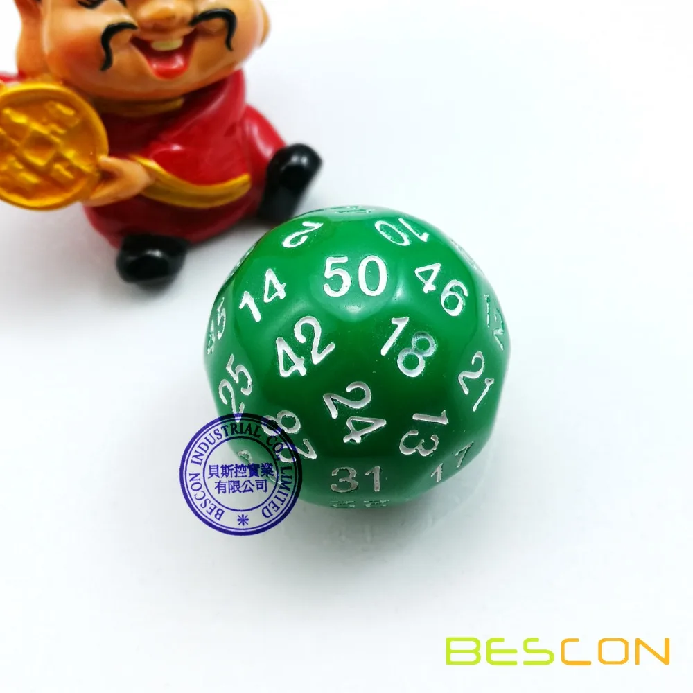 Bescon многогранные кубики в переменного тока, 50-двусторонний игровой кости, D50 под давлением, D50 кости, 50 сторон кости, 50 Двусторонняя куб зеленый цвет