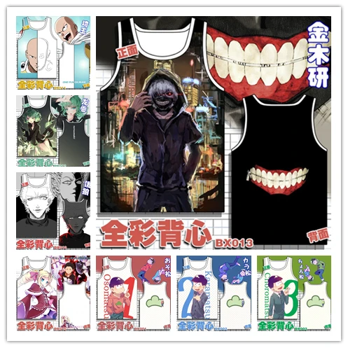 

Japan Anime Cosplay Sleeveless Shirt Vest Tank Tops OSOMATSU One-Punch Man Tokyo Ghoul Re - Zero kara Hajimeru Isekai Seikatsu