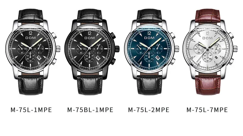 Новые часы мужские роскошные брендовые DOM Хронограф Мужские спортивные часы водонепроницаемые полностью Стальные кварцевые мужские часы Relogio M-75D-1MPE