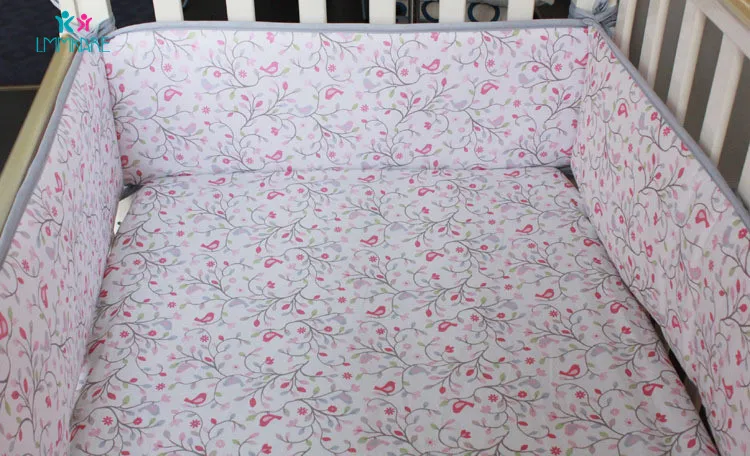 Хлопковые комплекты постельного белья для маленьких девочек, мягкие бортики для кровати с розовым цветком и птичкой, мягкая дышащая детская кроватка, простыня, одеяло, постельное белье