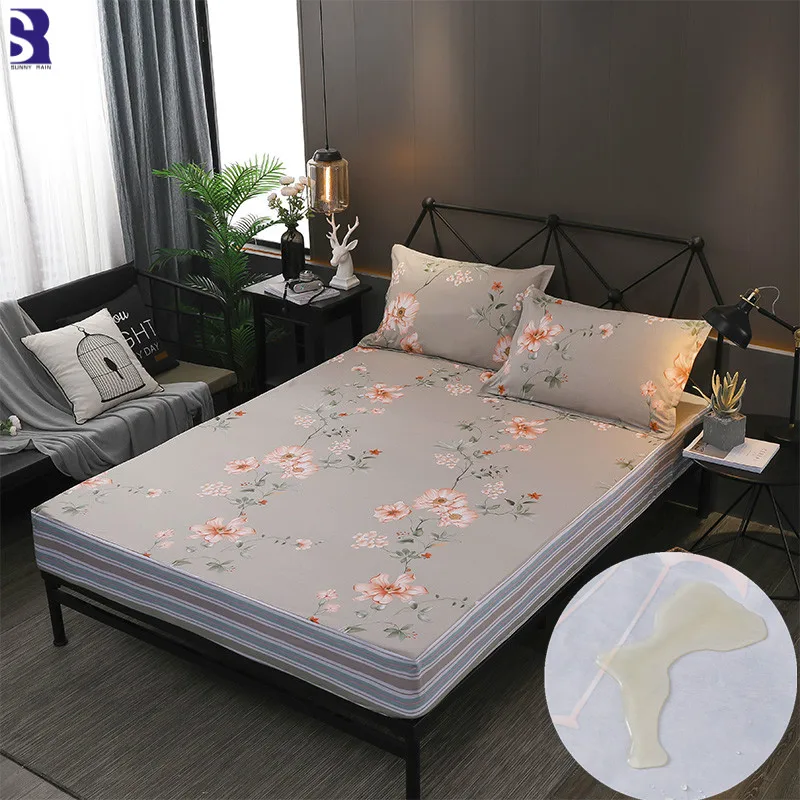 

SunnyRain 3-Piece Cotton Waterproof Sheet Set King Size Fitted Bed Sheet Mattress Protector Pocket Depth 30cm
