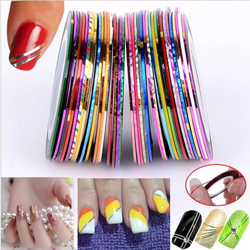 CLAVUZ 10 Шт. Разноцветные Rolls Чередование Ленты Линия DIY Nail Советы Art Украшения