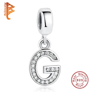 

BELAWANG Classic Letter Charm Pendants Fit Original Bracelets with Clear Cubic Zirconia Authentic 925 Silver Jewelry for Women