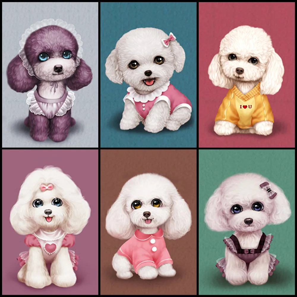 

Poodle animal Diamond Painting Curly Dog Full Round Cartoon Children New DIY Sticking Drill Cross Embroidery 5D Home Decoration