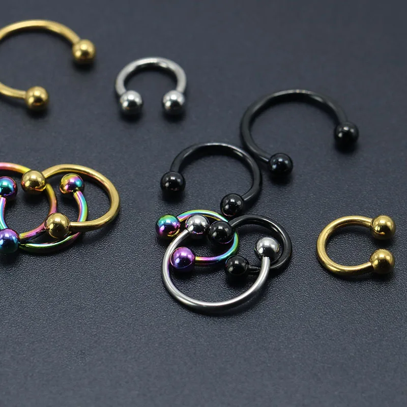 2Pcs Titanium Steel Nose Rings Screw C Horseshoe 6mm 8mm 10mm Cartilage Earrings Septum Body Piercing Jewelry Mix Colors 16G 4