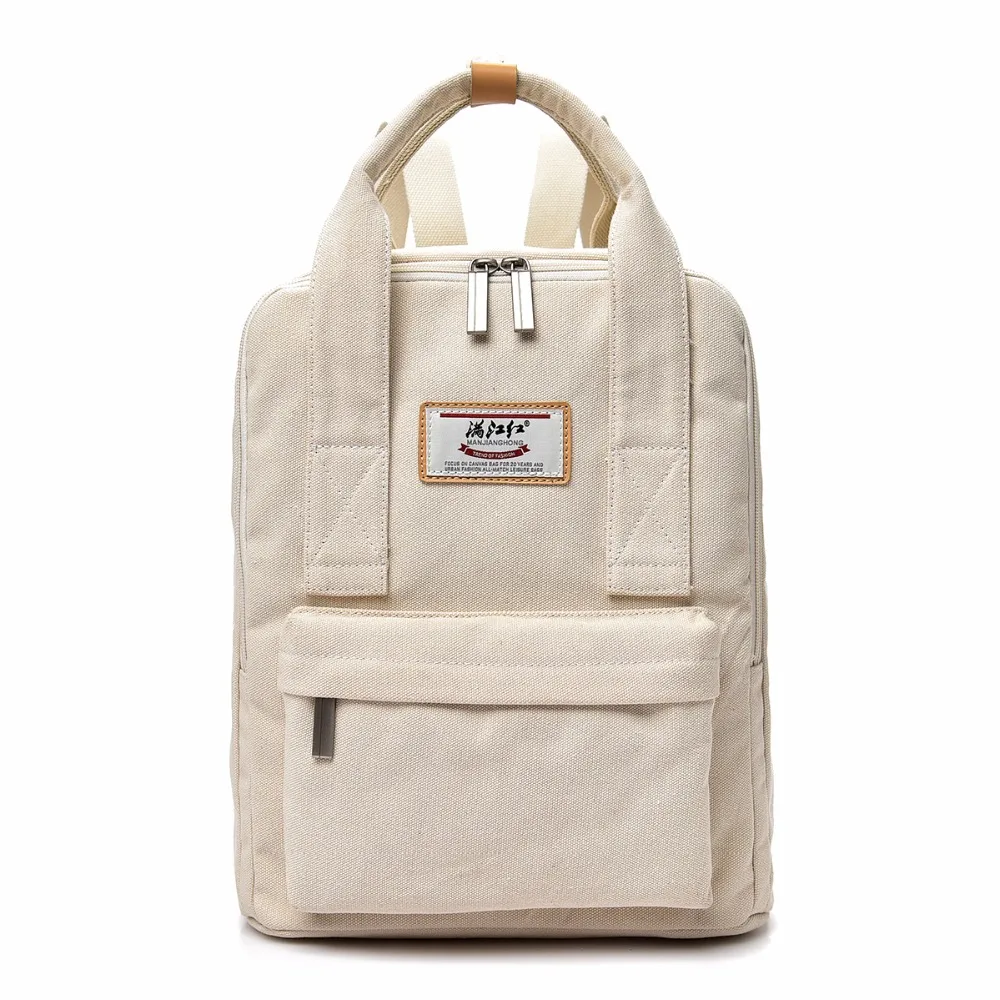Multifunction White Canvas Backpack Women Tote Backpack Preppy Style School Bags For Teenager Casual Travel Bag