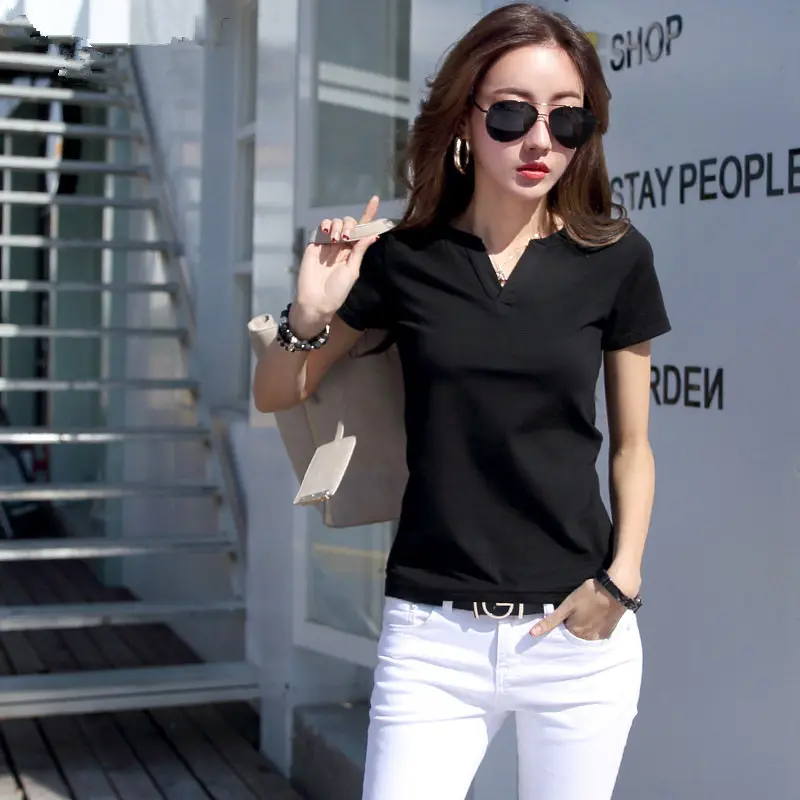 الأساسية تي شيرت المرأة قصيرة الأكمام إمرأة قمم الربيع الخريف المحملة قميص فام تي شيرت غير رسمي القطن جديد زائد حجم موهير قمم MZ2778