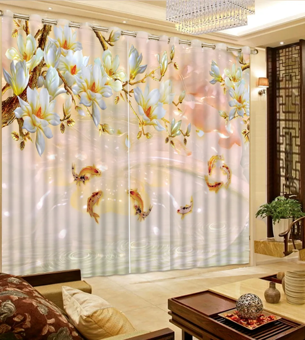 New Arrival Chinese Curtains 3D Curtains Custom 3D Photo fish marble Curtains For Living Room