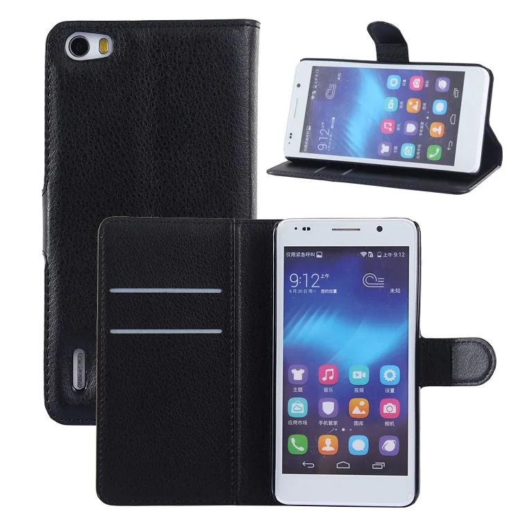 

Fashion Litchi Texture Leather Case for Huawei Honor 6 Flip Cover Case Wallet Stand Style Protective Shell With Card Slot