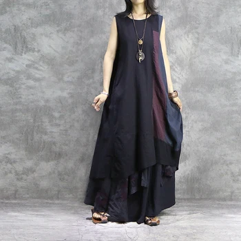 

Artistic Design Big Fan original wash water cotton vest dress splice color splice loose show thin irregular dress free shipping