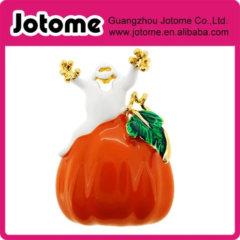 

Enamel Pumpkin And White Ghost Halloween Pin Brooch Size 1 x 1.5 inches