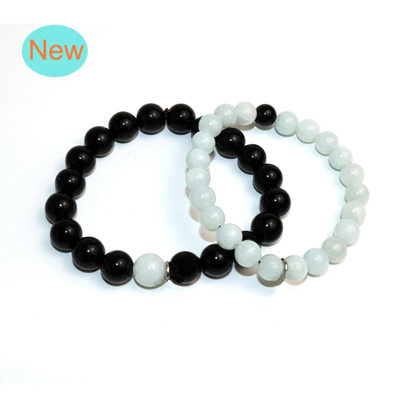 

Free Shipping 8 10mm Couples Distance Bracelet Charm Natural Stone Black Agat Beads Bracelets For Women Men Best Friend BB-050