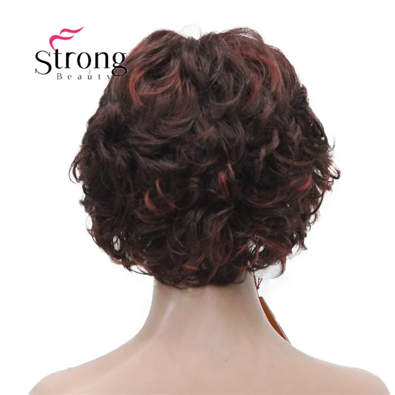 StrongBeauty короткий парик мягкий взъерошенные кудри коричневый выделяет полный синтетические парики выбор цвета