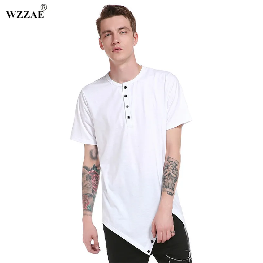Extended T Shirt Men Hip Hop Black T shirt 2017 Longline Extra Long Tee Shirt For Male Button