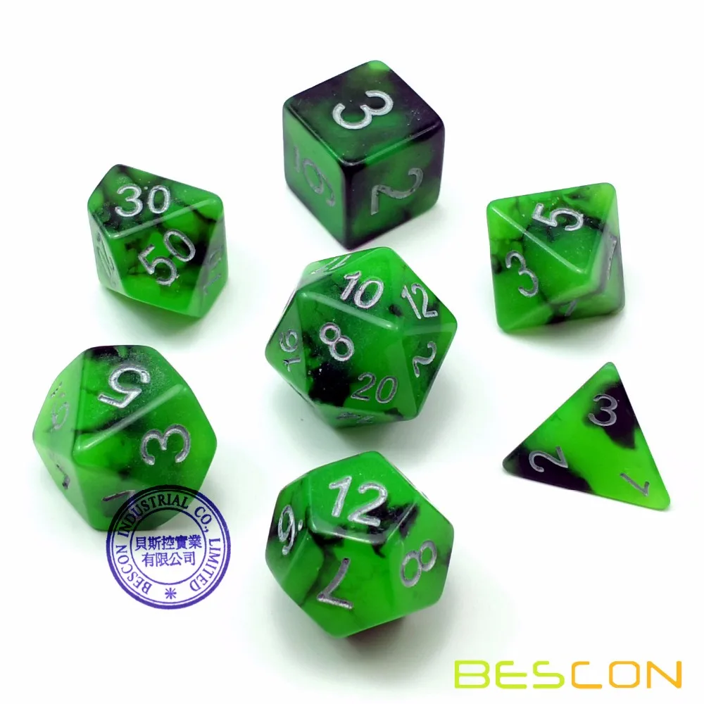Bescon двухцветные Светящиеся в темноте полигедрические игральные кости набор