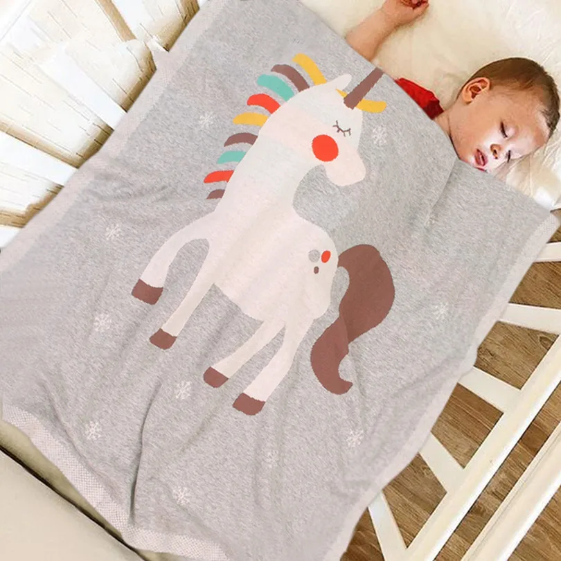 Вязаное детское одеяло новорожденный мультфильм Единорог младенец пеленание супер мягкое одеяло кроватка белье для коляски пледы одеяло