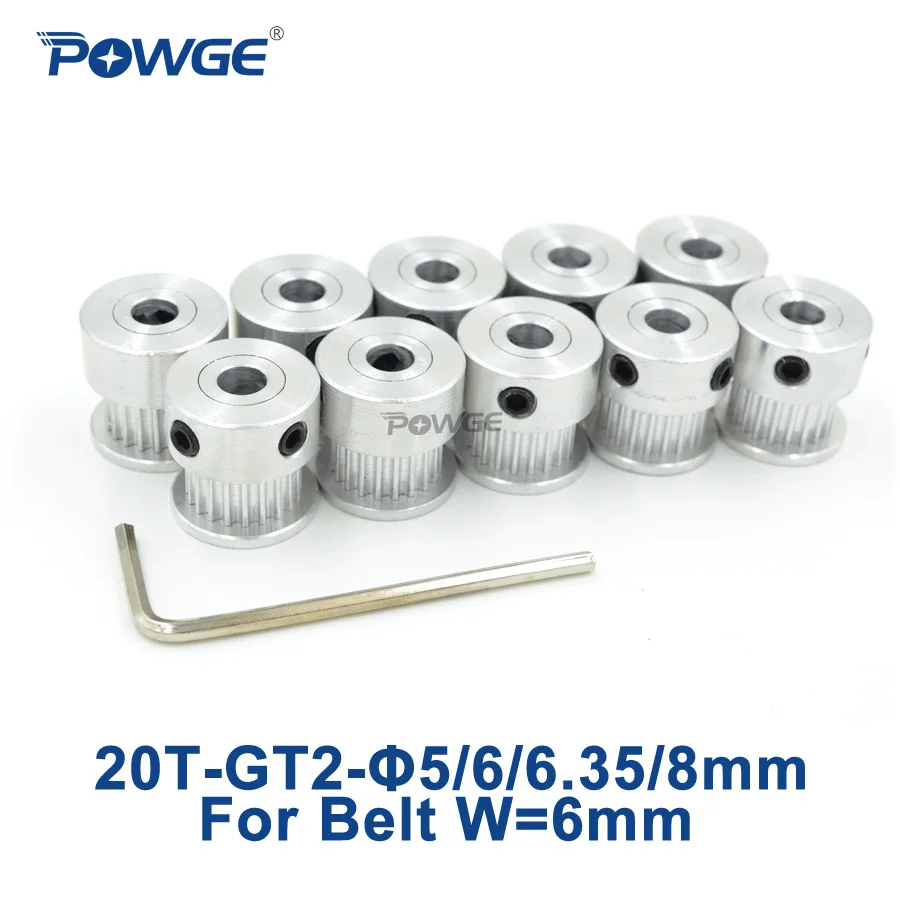 Powge GT2 сроки шкив 20teeth диаметр 5 мм 6 мм 6,35 мм 8 мм для Ширина 6 мм GT2 синхронный ремень 2GT шкив 20 зубьев 20 т 10 шт. - изображение
