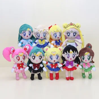 

EMS 36pcs/lot 20cm Sailor Moon Soft Stuffed Dolls Sailor Chinbi moon Venus Queen Serenity Mars Plush Toys Kids Christmas