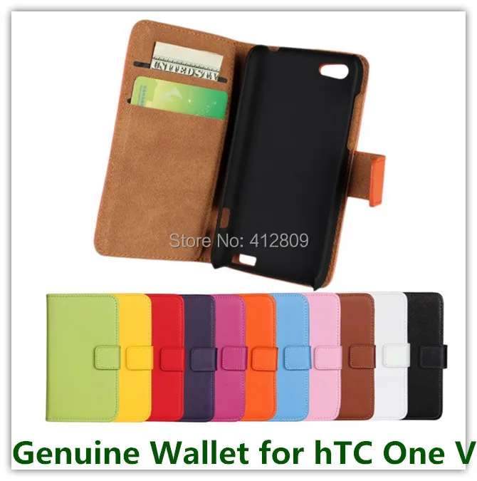 

Colorful Brown Red Genuine Leather Wallet Pouch Case for hTC One V T320e with Hard Holder and Slot Stand Free