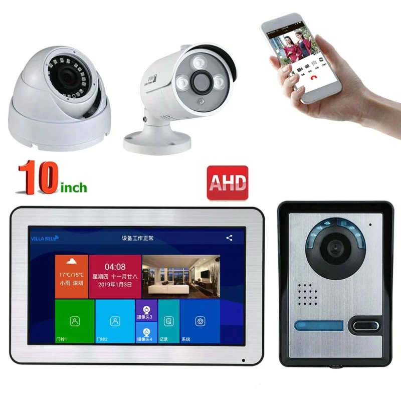 ##BUY 10 inch Wired Wifi Wireless Video Door Phone Doorbell Intercom System and 2CH AHD 720P Security Camera Support Remote APP