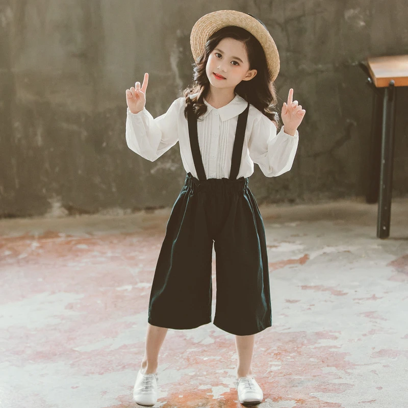 

Back To School Clothing Suits Childrens Clothes For Girls White Shirts Tops And Overalls Pants Two Pieces Kids Sets Girl Autumn