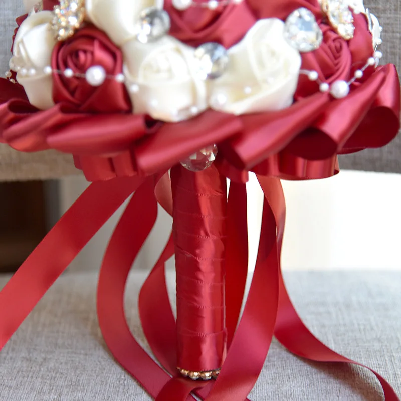 Новое поступление кремовый+ темно-красный искусственный кристалл bridemaid свадебные букеты для свадебного украшения