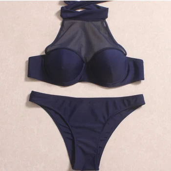

Vintage High Neck Bikinis Women Hot Style High Quality Swimsuit Sexy Transparent Swimsuits Push Up Beach Party Bikinis Set