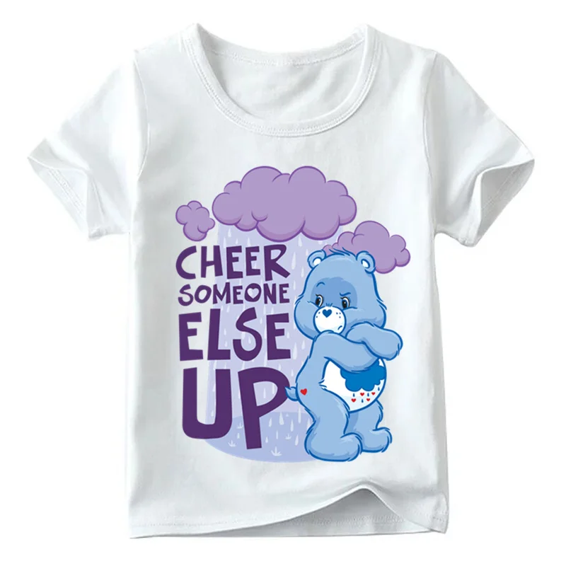 От 2 до 14 лет футболка для маленьких мальчиков и девочек с милым принтом медведя из мультфильма летние детские повседневные топы, забавная футболка для детей HKP5146 - Цвет: White F