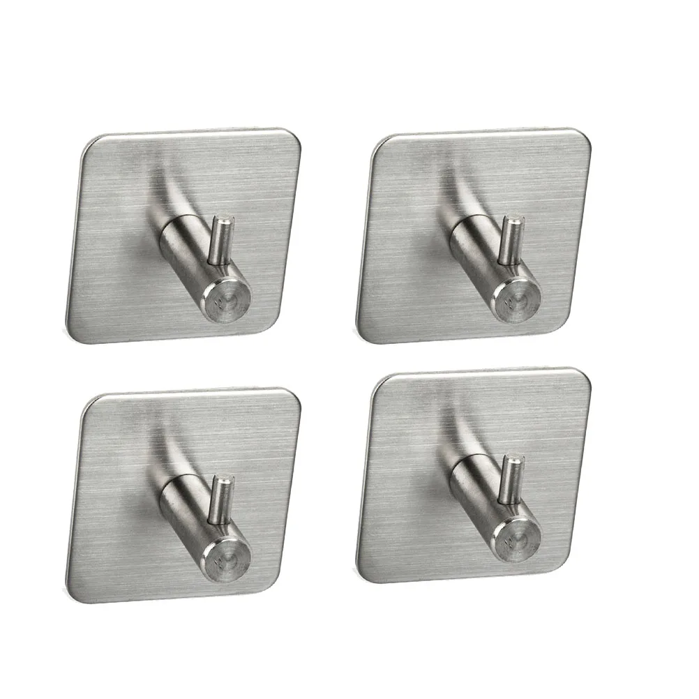 4PCS Adhesive Bath Hooks Stainless Steel Bathroom Towel Hook Stick Wall Hangers Holders For Home Kitchen | Дом и сад