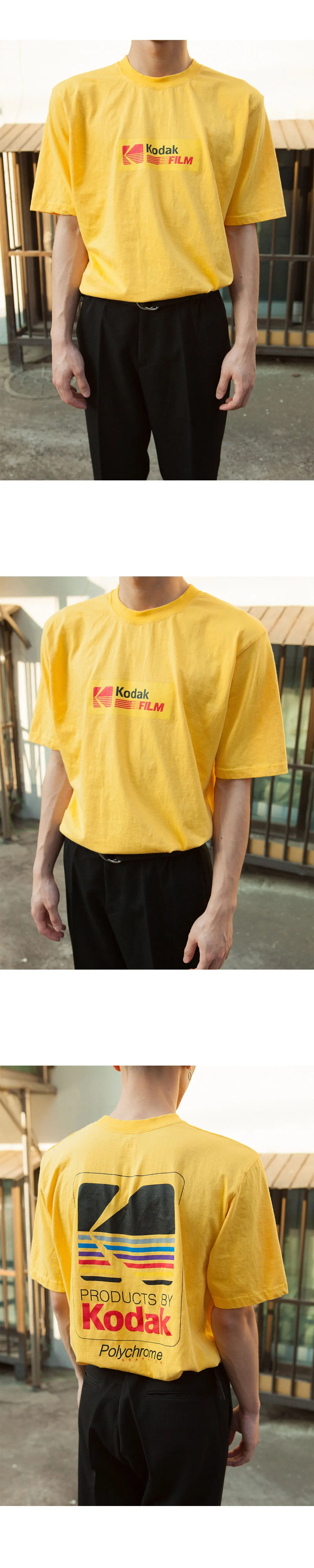 Летняя мужская и женская футболка INS Корейская ретро свободная футболка с надписью Kodak с коротким рукавом KODAK хлопковая футболка