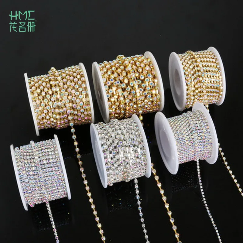 

10yard/roll Clear Crystal Rhinestone Chain SS6-SS18 Plating Gold/Silver for DIY Jewelry Craft Apparel Sew On Accessoires